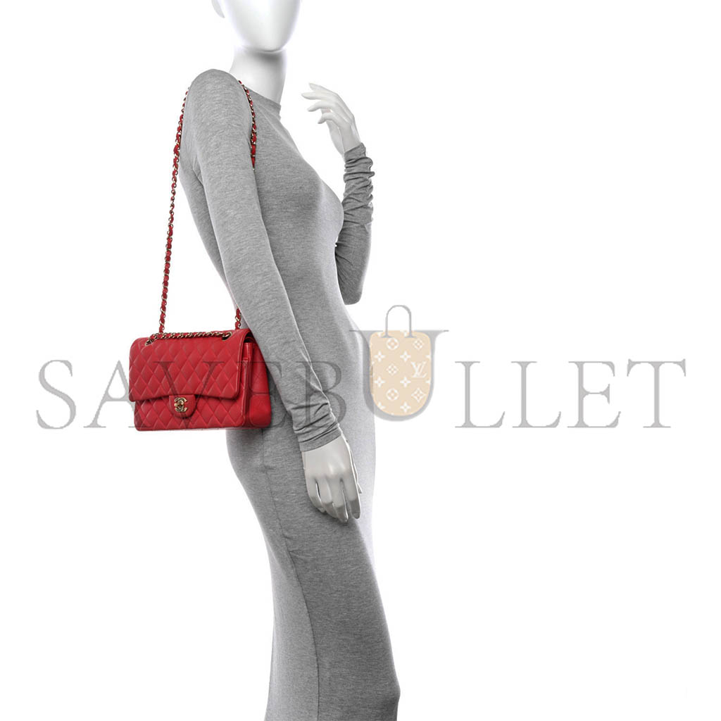 Ch*el lambskin quilted medium double flap dark a01112 (25.5*15*7cm)